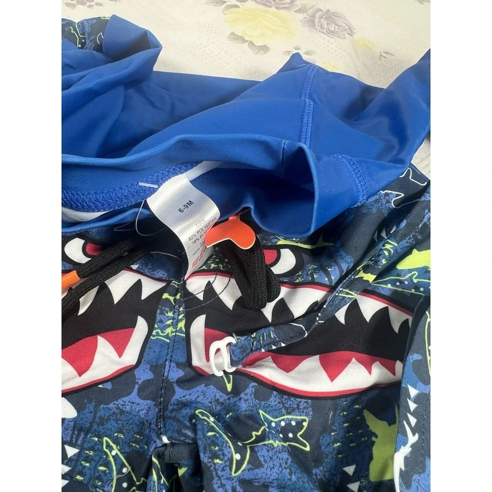 Toddler 3 pc Swim Trunks, Long Slv Shirt And Matching Hat Sz 6-9‎ Month